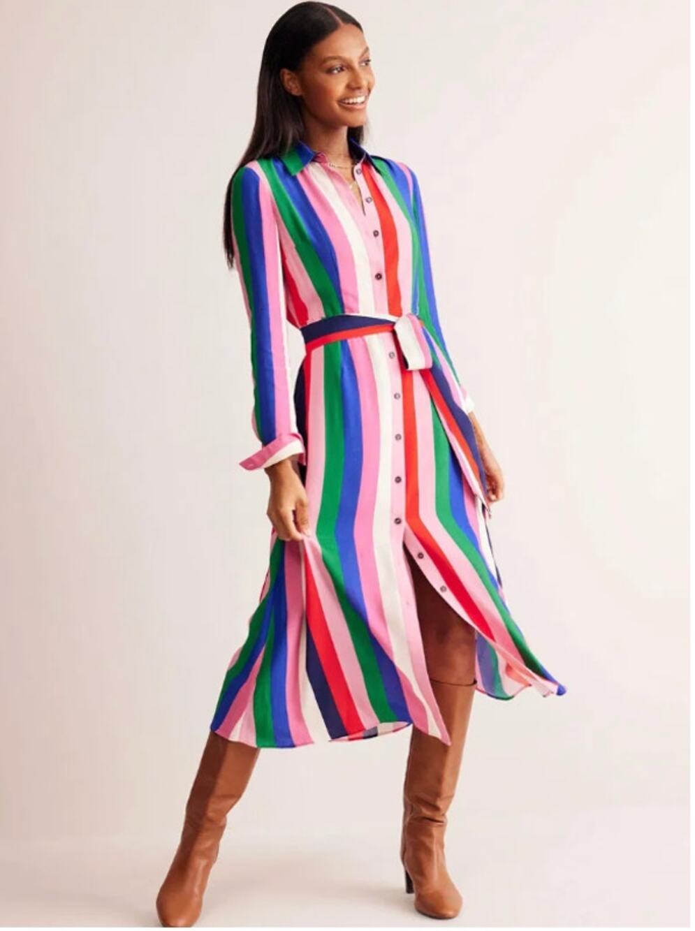 Boden Kate Midi Shirt Dress Size 4 Striped Multicolor